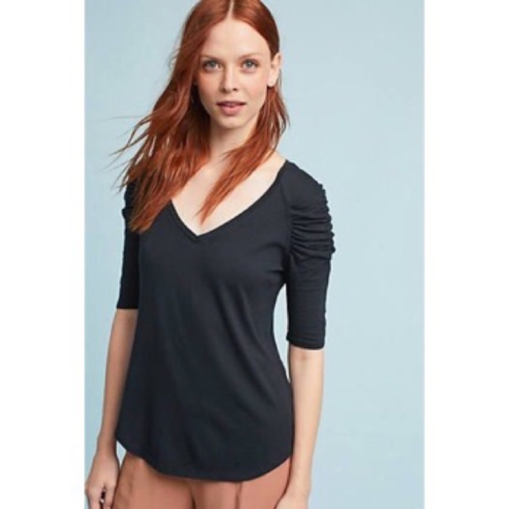 Anthropologie Gathered Sleeve Top